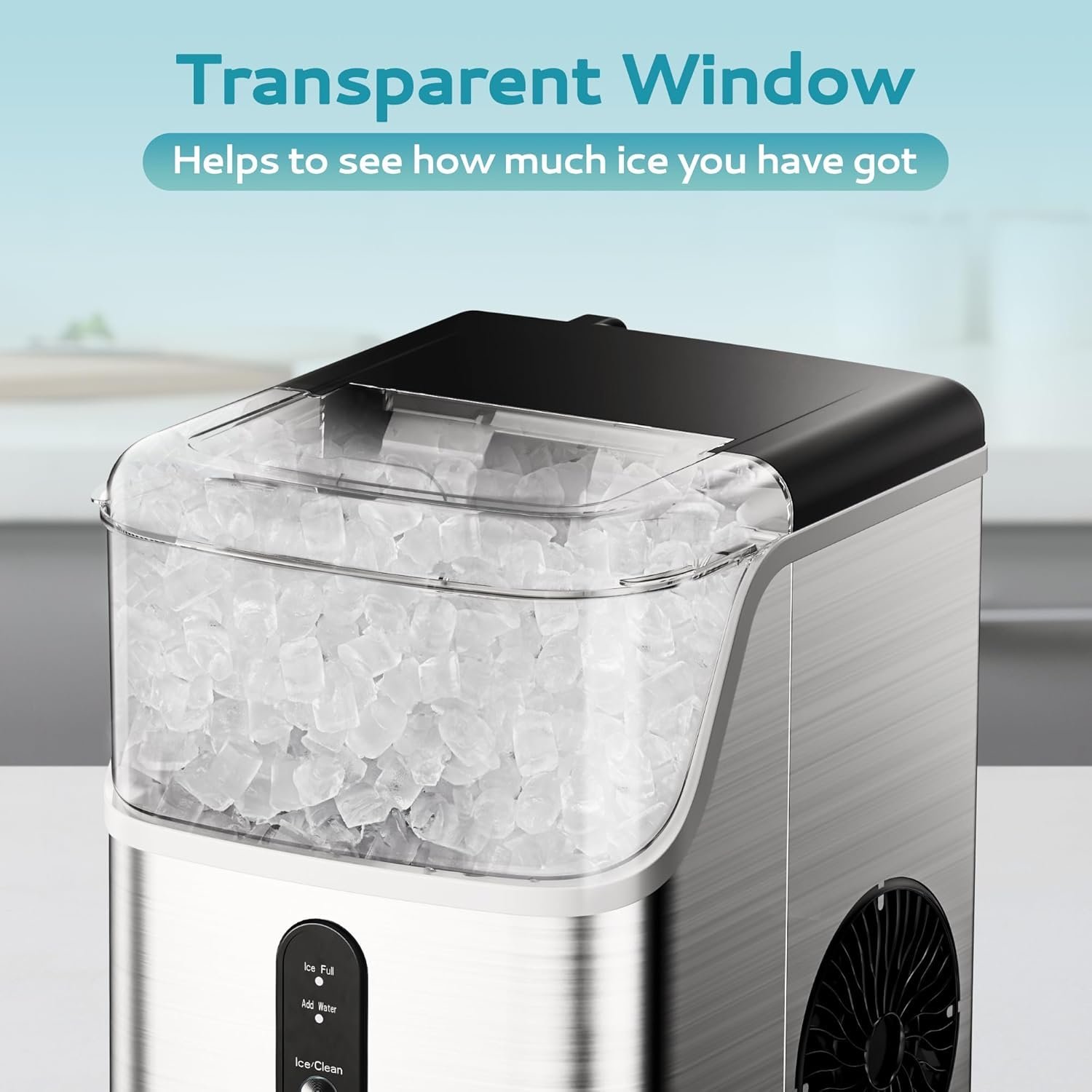 Oferta por tiempo limitado：EUHOMY Máquina para hacer hielo en pepitas de encimera, máquina para hacer hielo en forma de guijarros con capacidad de 16 kg/24 h, máquina de hielo sónica autolimpiable con pala y cesta para hielo, máquina para hacer hielo en pellets para el hogar, la cocina y la oficina